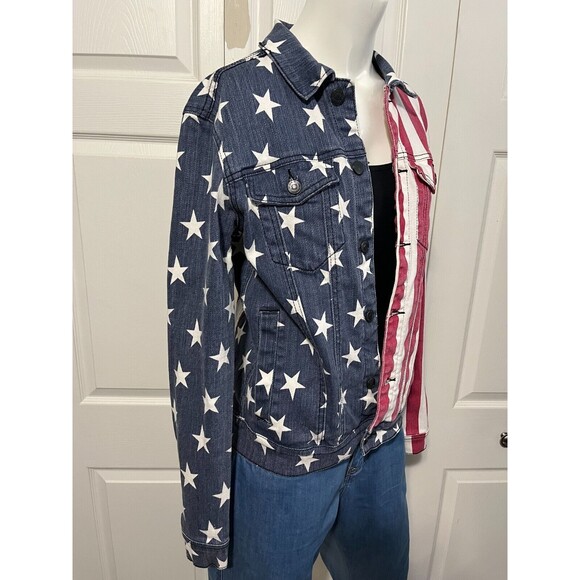 Lip Service Cult Womens Flag Patriotic Denim Independence Day Trucker Jacket XS - Picture 9 of 13